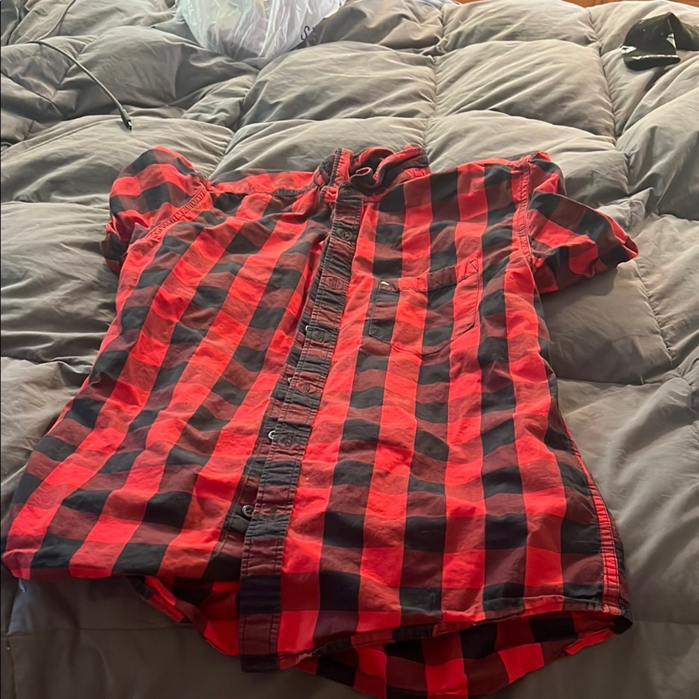 Quiksilver Red and Black Dress Shirt